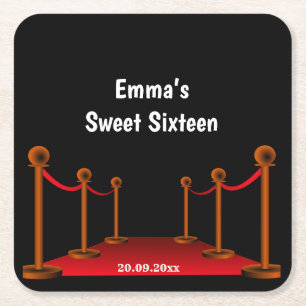 Porta-copo De Papel Quadrado Doce 16 Carpete Vermelho e Negro Confetti Aniversá