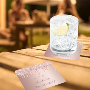 Porta-copo De Papel Quadrado Doce 16 gotas de rosa dourado pincelada