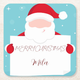 Porta-copo De Papel Quadrado Doce Feliz Natal Papai Noel