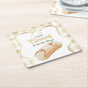 Porta-copo De Papel Quadrado Doces Cannoli Bege Neutro Chás de Bebê Italiano