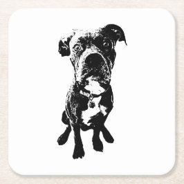 Porta-copo De Papel Quadrado Dog Coaster – Sitting Dog Pose in Ink Linework
