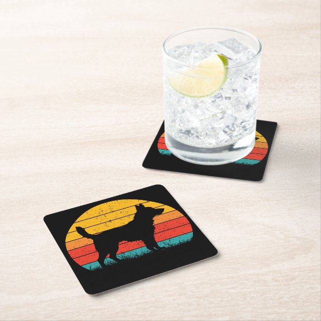 Porta-copo De Papel Quadrado Dog Silhouette at Sunset (Insitu)