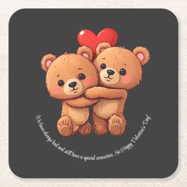 Porta-copo De Papel Quadrado Dois desenhos animados abraçam. (Frente)