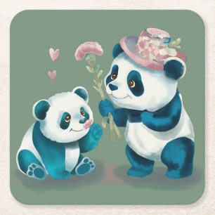 Porta-copo De Papel Quadrado Dois Pandas Apoio de Papel