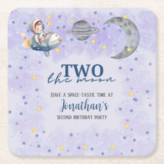 Porta-copo De Papel Quadrado Dois Para o Menino Lua Foguete de Espaço 2º Aniver
