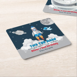 Porta-copo De Papel Quadrado Dois Para o Menino Lua Foguete Espacial 2º Anivers