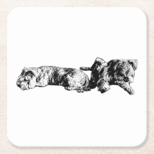 Porta-copo De Papel Quadrado Dois Schnauzers – Ink Art Dog Coaster