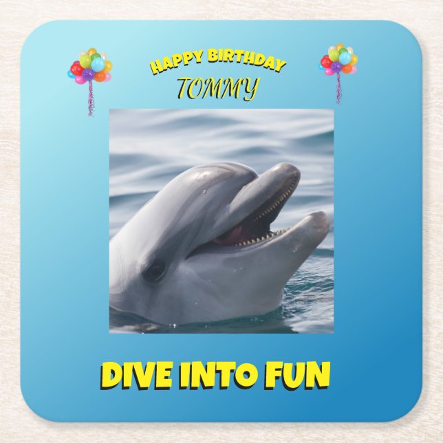 Porta-copo De Papel Quadrado Dolphin Splash Birthday (Frente)