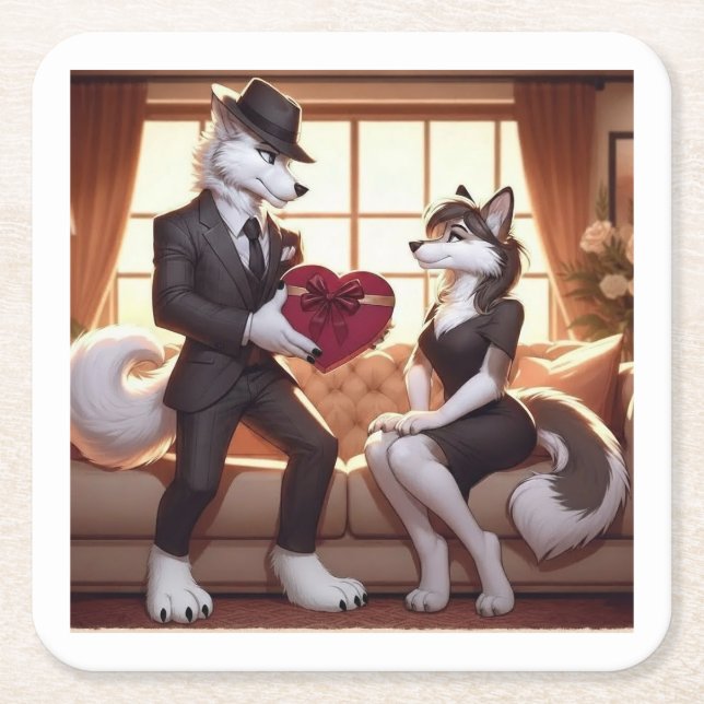 Porta-copo De Papel Quadrado Don Lupo Canino "Valentines" (Frente)