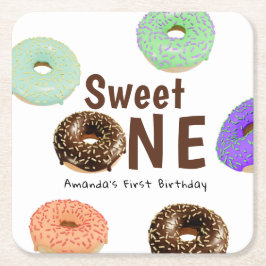 Porta-copo De Papel Quadrado Donuts Sweet One 1º Aniversário