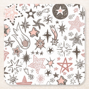 Porta-copo De Papel Quadrado Doodle Cósmico: Estrelas e Cometas