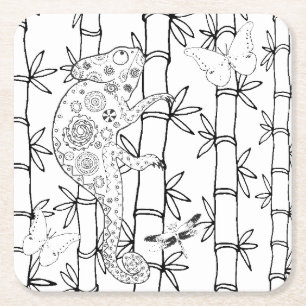 Porta-copo De Papel Quadrado Doodle do camaleão