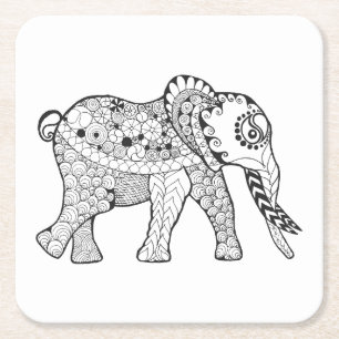 Porta-copo De Papel Quadrado Doodle do elefante