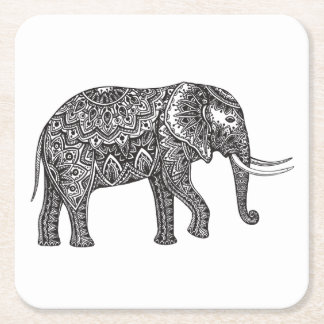 Porta-copo De Papel Quadrado Doodle estilizado do elefante da fantasia