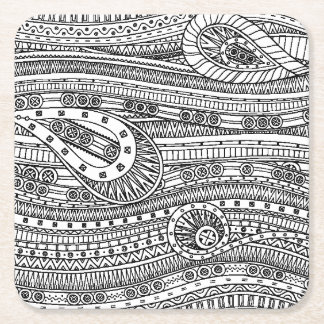 Porta-copo De Papel Quadrado Doodle étnico do teste padrão