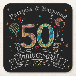 Porta-copo De Papel Quadrado Doodle na Lousa de Giz Personalizado 50º Aniversár