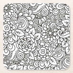 Porta-copo De Papel Quadrado Doodle retro floral