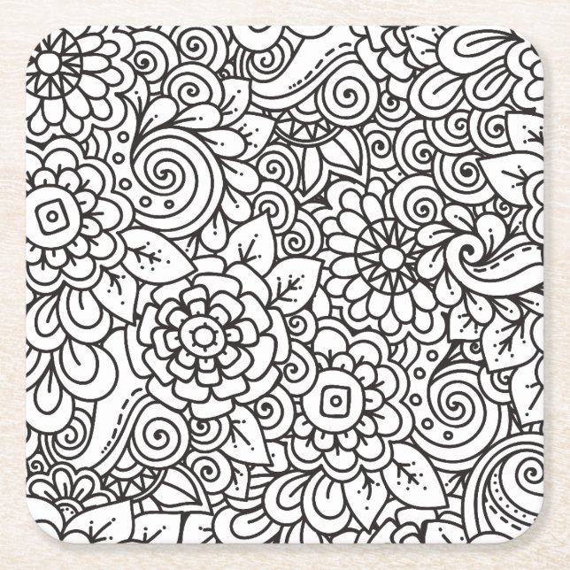 Porta-copo De Papel Quadrado Doodle retro floral (Frente)