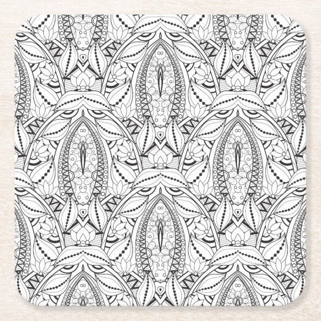 Porta-copo De Papel Quadrado Doodle tribal abstrato (Frente)