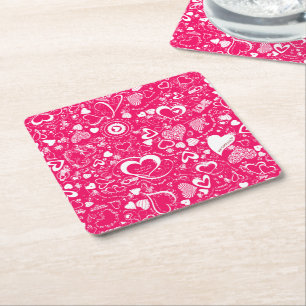 Porta-copo De Papel Quadrado Doodles de Amor Coração Portas copos Descartáveis 