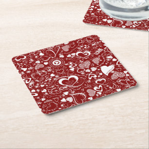 Porta-copo De Papel Quadrado Doodles de Amor Coração Portas copos Descartáveis