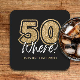 Porta-copo De Papel Quadrado Dourada brilhante 50, quando 50º aniversário preto