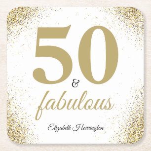 Porta-copo De Papel Quadrado Dourada Glitter 50 E Fabuloso Aniversário