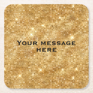 Porta-copo De Papel Quadrado Dourada Glitter Adicionar seu próprio texto