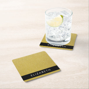 Porta-copo De Papel Quadrado Dourado brilho, brilho brilhante, seu nome