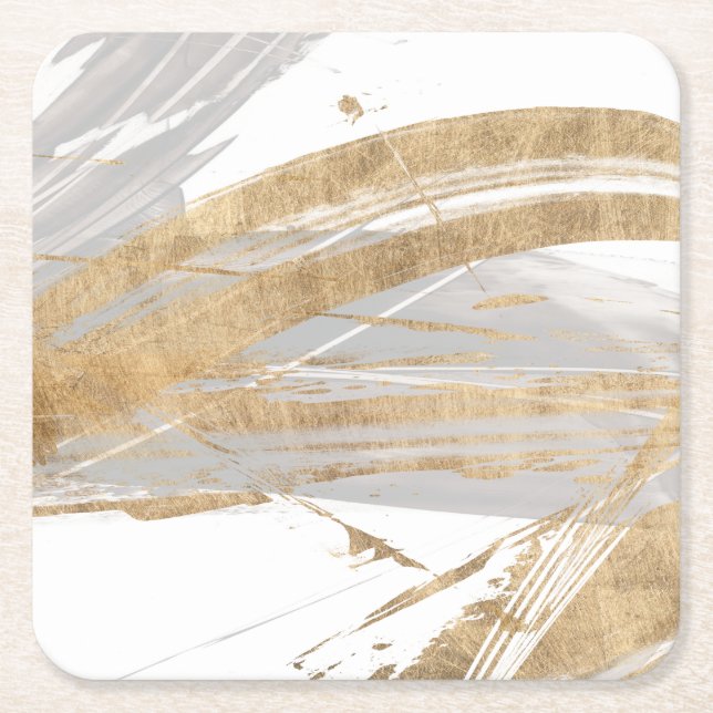 Porta-copo De Papel Quadrado Dourado e Cinza (Frente)