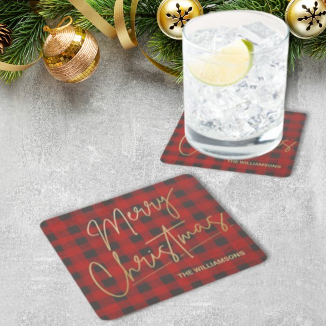 Porta-copo De Papel Quadrado Dourado Feliz Natal Red Buffalo (Criador carregado)