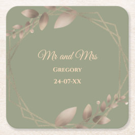 Porta-copo De Papel Quadrado Dourado verde-elegante botânico simples moderno