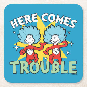 Porta-copo De Papel Quadrado Dr. Seuss Coisa Um Coisa Dois Aqui Vem o Problem