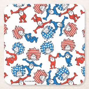 Porta-copo De Papel Quadrado Dr. Seuss   Coisa Uma Coisa Duas Padrão Bandeira d
