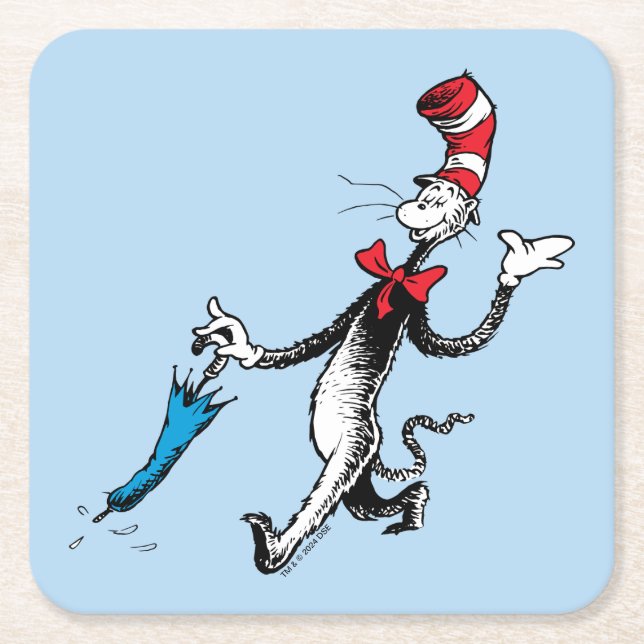 Porta-copo De Papel Quadrado Dr. Seuss | Gato na Marcha dos Guarda-chuvas (Frente)