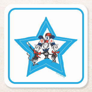 Porta-copo De Papel Quadrado Dr. Seuss Gráfico Little Cats USA Hats