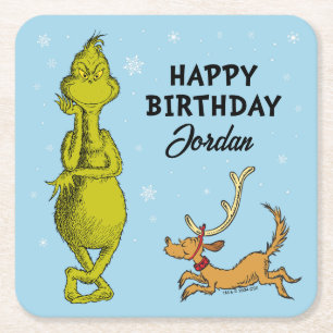 Porta-copo De Papel Quadrado Dr. Seuss Grinch Aniversário de Inverno
