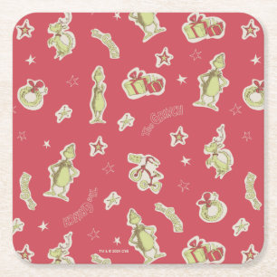 Porta-copo De Papel Quadrado Dr. Seuss   Grinch   Padrão de Natal Vermelho