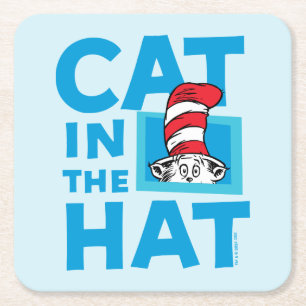 Porta-copo De Papel Quadrado Dr. Seuss   Logotipo do Gato no Chapéu