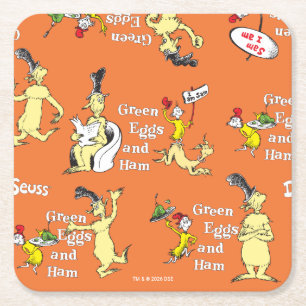 Porta-copo De Papel Quadrado Dr. Seuss Ovos Verdes e Presunto Padrão de Persona