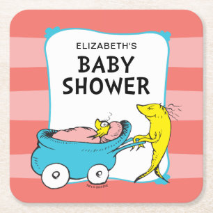 Porta-copo De Papel Quadrado Dr. Seuss   Um Peixe - Chuveiro de Bebê Menina