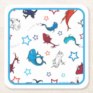 Porta-copo De Papel Quadrado Dr. Seuss   Um Peixe Dois Peixes Padrão de Estrela