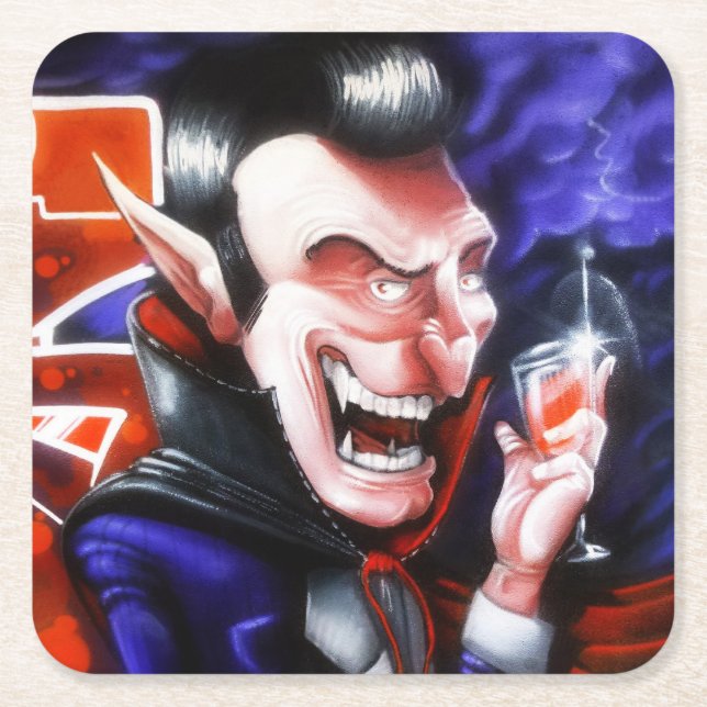 Porta-copo De Papel Quadrado Dracula bebe o sangue (Frente)