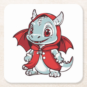 Porta-copo De Papel Quadrado Dragão Albino em Vermelho