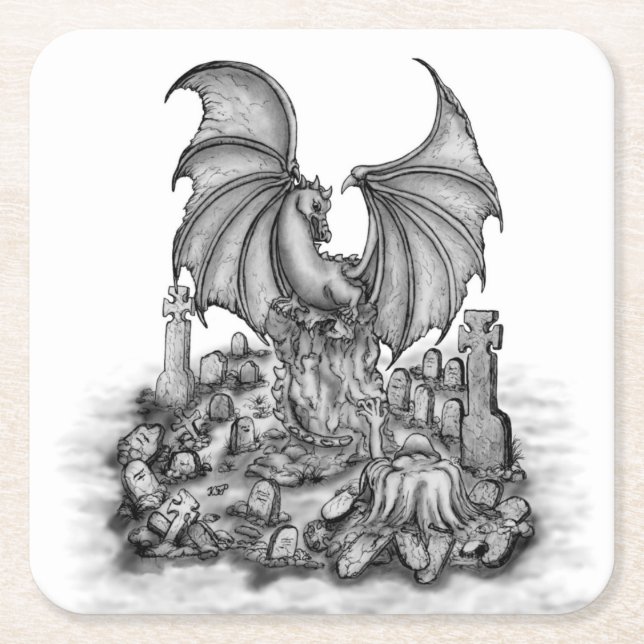Porta-copo De Papel Quadrado Dragão com Zombie (Frente)