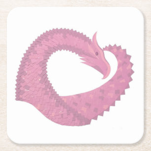 Porta-copo De Papel Quadrado Dragão cor-de-rosa em branco
