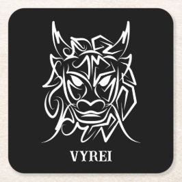 Porta-copo De Papel Quadrado Dragão Tribal Negro e Branco