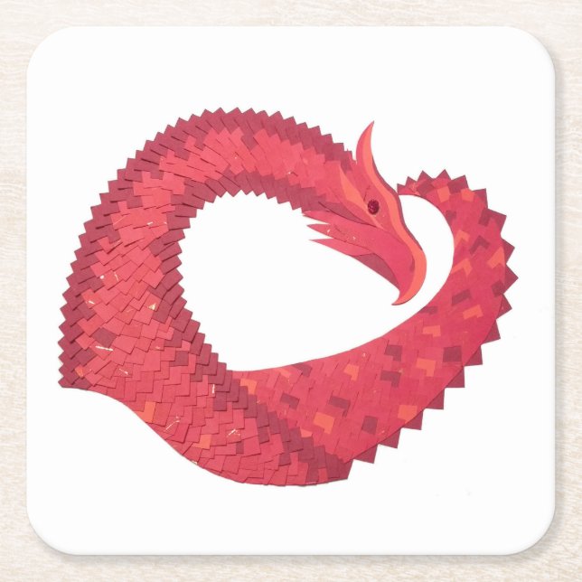 Porta-copo De Papel Quadrado Dragão vermelho em branco (Frente)