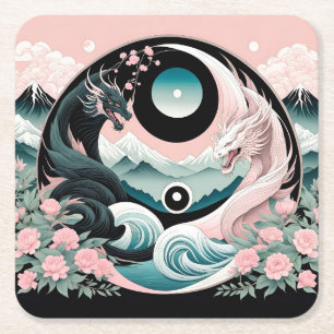 Porta-copo De Papel Quadrado Dragons Floral Montanha Rosa Sage Verde Água