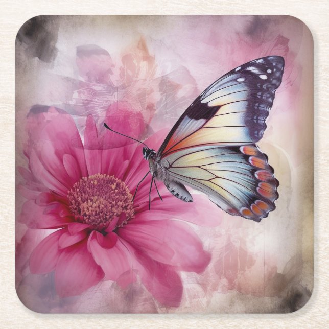 Porta-copo De Papel Quadrado Dreamfly na Canvas Floral (Frente)